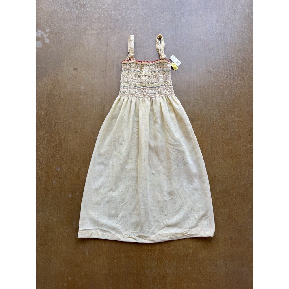 VTG 70s Montgomery Ward Prairie Boho Dress Light Smocked Sundress WMS M (NEW)
